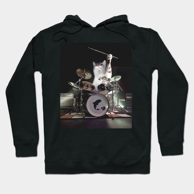 Drumming Drummer Cat Hoodie by Random Galaxy